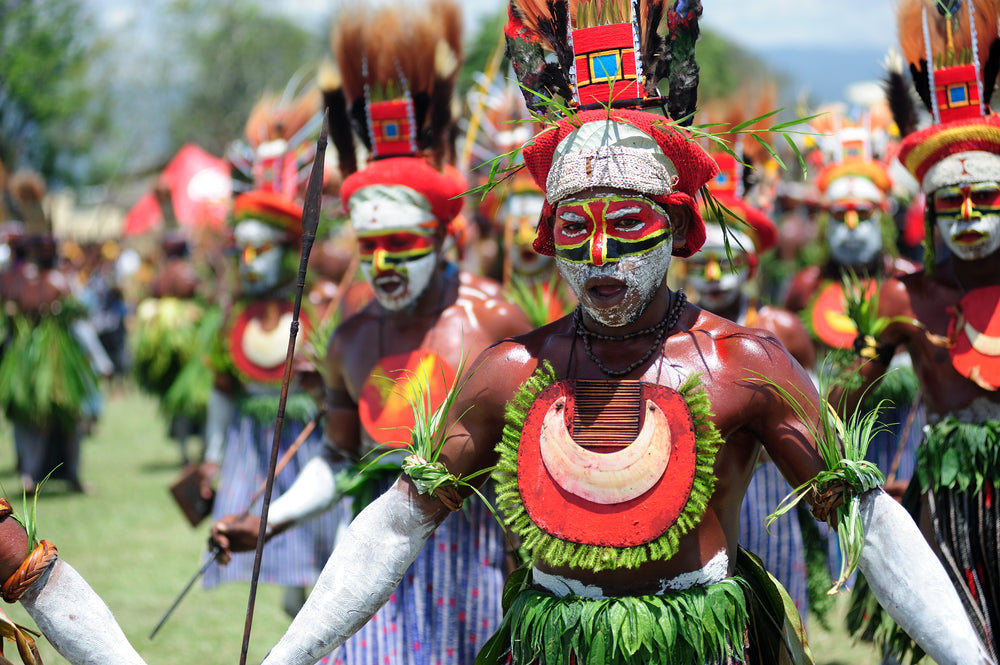 GOROKA, PAPUA, NEW GUINEA colorful portrait of an aboriginal at Goroka Tribal Festival.