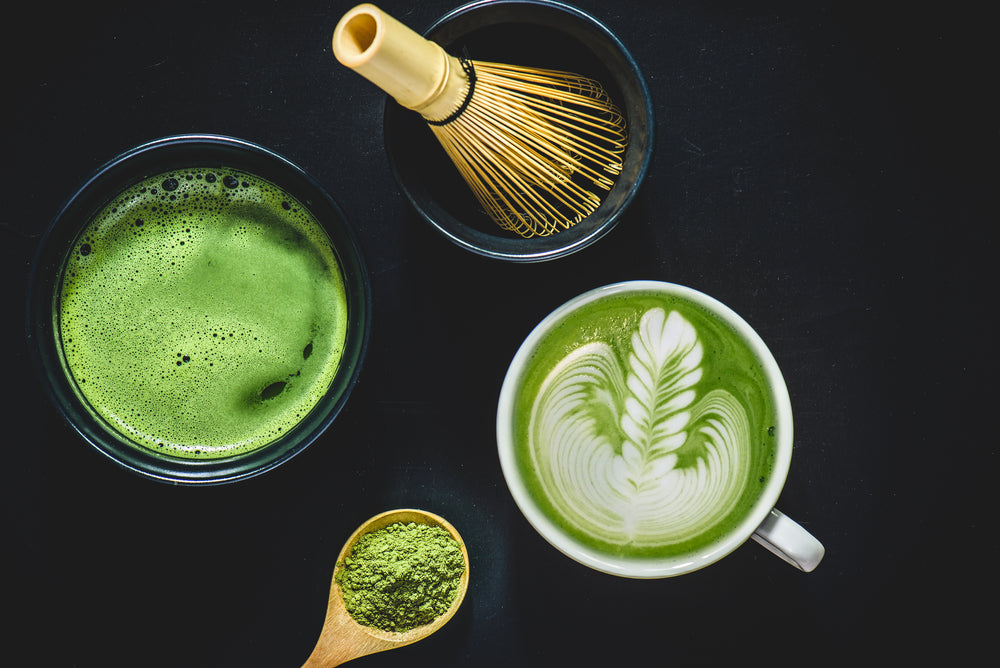 Matcha Green Tea and Matcha Latte Art in white cup.