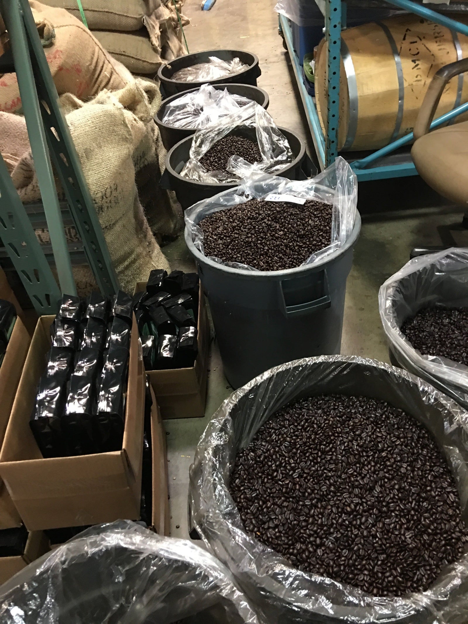 weaverscoffee.com Buckets of fresh roasted Hakrz Coffee.