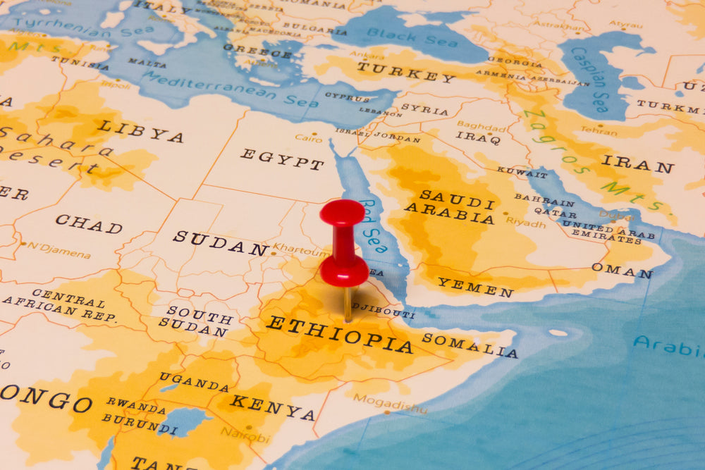 A Red Pin on Ethiopia of the World Map.