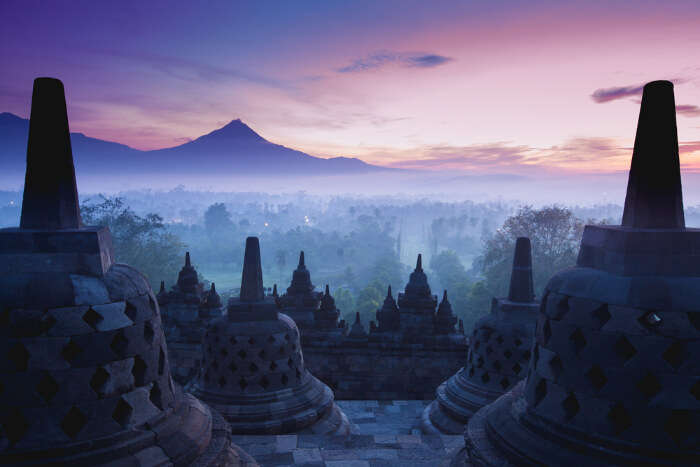 View of the Borobudur Temple on the Island of Java.