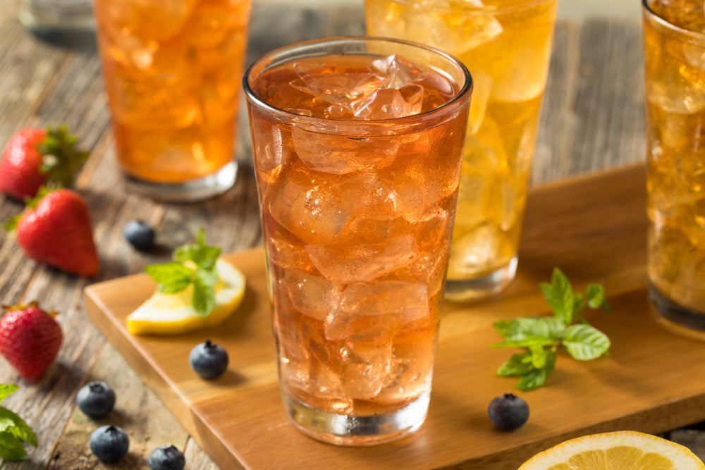 Cool Refreshing Flavored Berry Iced Teas with Lemon and Mint.