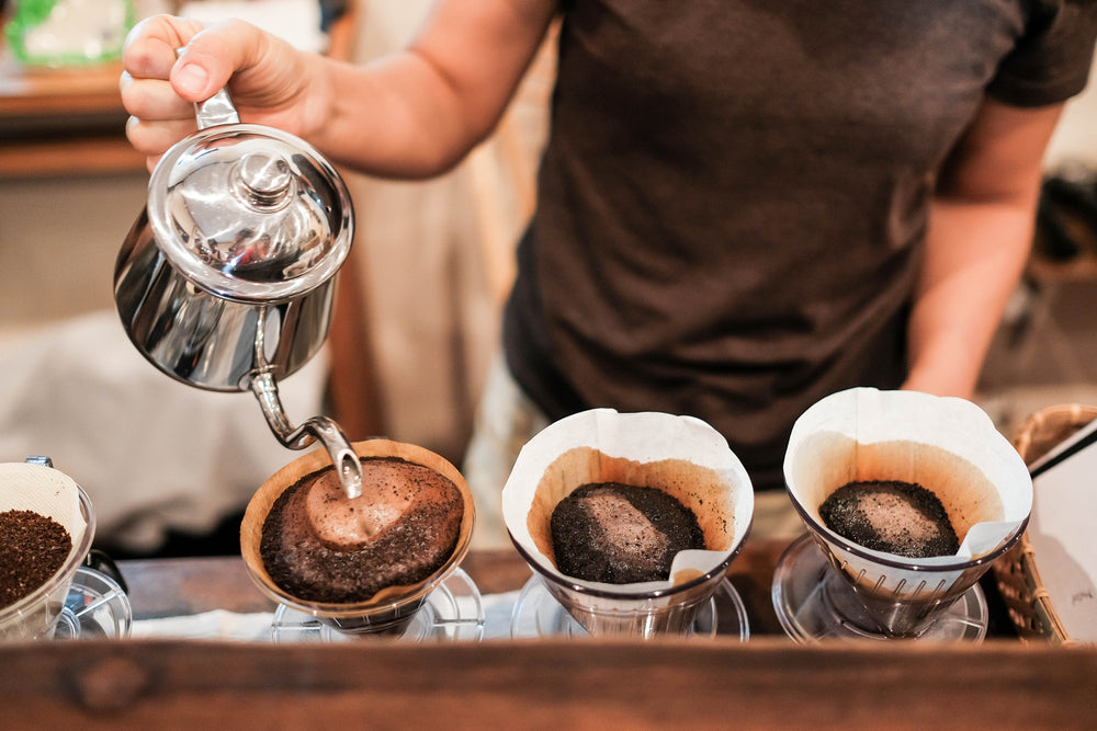 Drip brewing, filtered coffee, or pour-over is a method which involves pouring water over roasted, ground coffee beans contained in a filter.