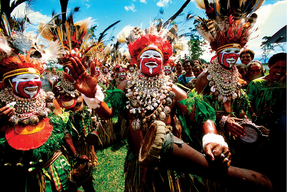 Papua New Guinea tribal dancers in full costume.