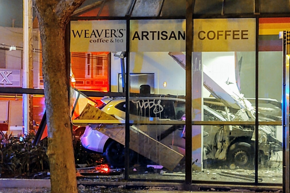 Weaver's Coffee & Tea Coffee shop at 2301 Market Street destroyed by a car crashing into the coffee shop.